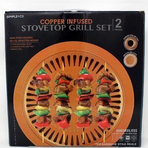 Smokeless Indoor Barbecue Copper Infused Stovetop Grill Set Non Stick Grill 2 pc